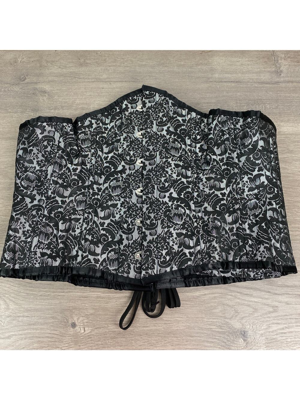 Black&Gray Paisley Brocade Lace Up Corset Sz.36
